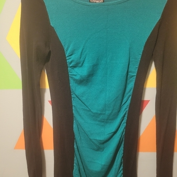 NWT Express Women's Ruched Sweater Knit Mini Dress Green And Black Size XS - Picture 12 of 12